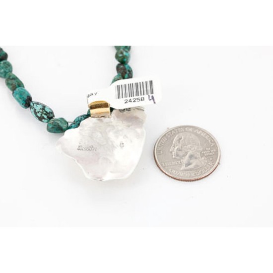 .925 Sterling Silver and 12kt Gold Filled Handmade Bear Certified Authentic Navajo Turquoise Native American Necklace 390810467880