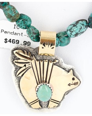 .925 Sterling Silver and 12kt Gold Filled Handmade Bear Certified Authentic Navajo Turquoise Native American Necklace 390810467880
