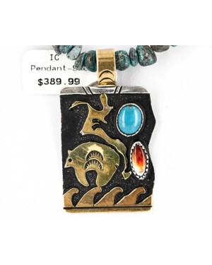.925 Sterling Silver and 12kt Gold Filled Handmade Bear Certified Authentic Navajo Turquoise Native American Necklace 390824418376