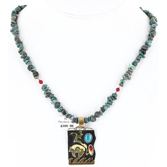 .925 Sterling Silver and 12kt Gold Filled Handmade Bear Certified Authentic Navajo Turquoise Native American Necklace 390824418376