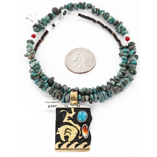 .925 Sterling Silver and 12kt Gold Filled Handmade Bear Certified Authentic Navajo Turquoise Native American Necklace 390824418376