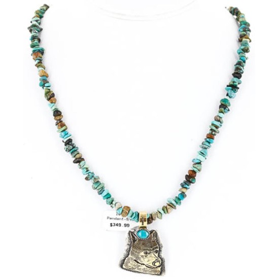 .925 Sterling Silver and 12kt Gold Filled Handmade Bear Certified Authentic Navajo Turquoise Native American Necklace 390839587498