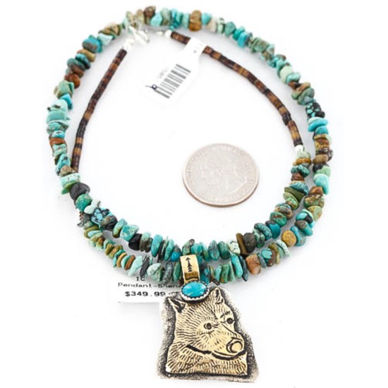 .925 Sterling Silver and 12kt Gold Filled Handmade Bear Certified Authentic Navajo Turquoise Native American Necklace 390839587498
