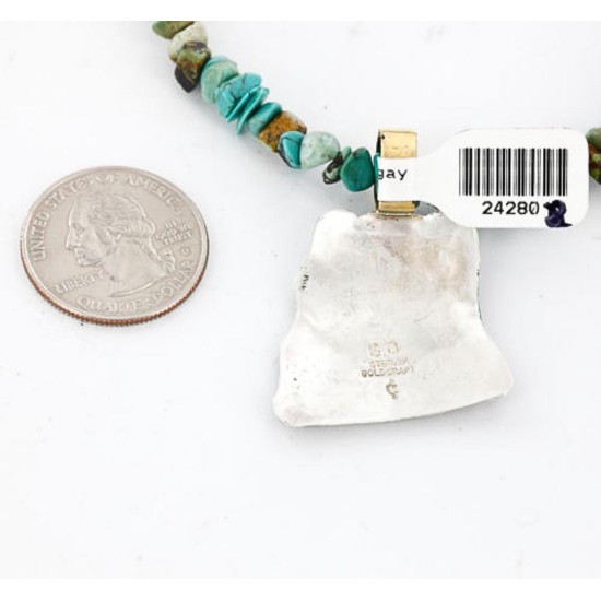 .925 Sterling Silver and 12kt Gold Filled Handmade Bear Certified Authentic Navajo Turquoise Native American Necklace 390839587498