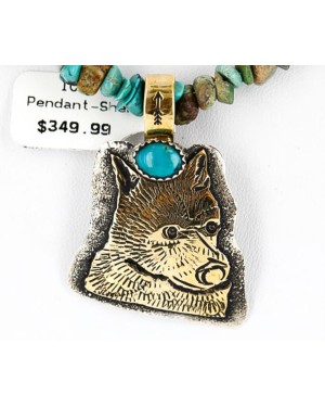 .925 Sterling Silver and 12kt Gold Filled Handmade Bear Certified Authentic Navajo Turquoise Native American Necklace 390839587498