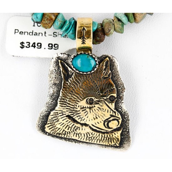 .925 Sterling Silver and 12kt Gold Filled Handmade Bear Certified Authentic Navajo Turquoise Native American Necklace 390839587498