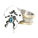 .925 Sterling Silver and 12kt Gold Filled Handmade Bear Navajo Turquoise Ring, Size 15, Model 12601