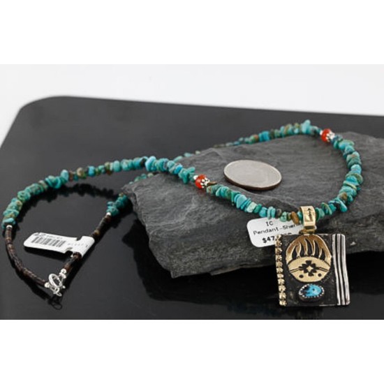 .925 Sterling Silver and 12kt Gold Filled Handmade Bear Claw Certified Authentic Navajo Turquoise Native American Necklace 370986796639