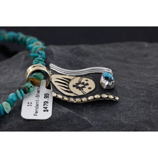 .925 Sterling Silver and 12kt Gold Filled Handmade Bear Claw Certified Authentic Navajo Turquoise Native American Necklace 370986796639