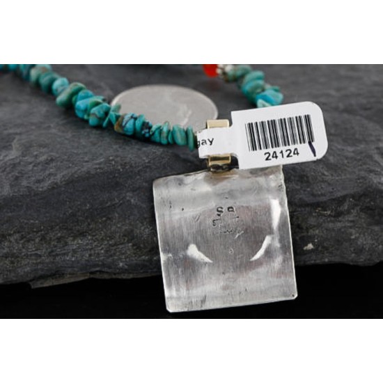 .925 Sterling Silver and 12kt Gold Filled Handmade Bear Claw Certified Authentic Navajo Turquoise Native American Necklace 370986796639