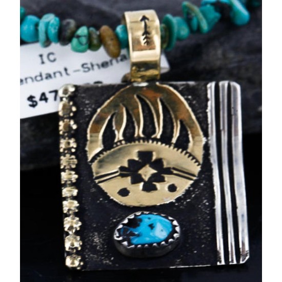.925 Sterling Silver and 12kt Gold Filled Handmade Bear Claw Certified Authentic Navajo Turquoise Native American Necklace 370986796639