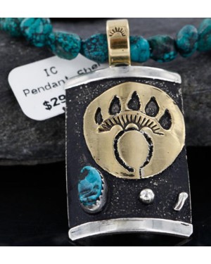 .925 Sterling Silver and 12kt Gold Filled Handmade Bear Claw Certified Authentic Navajo Turquoise Native American Necklace 390743202664