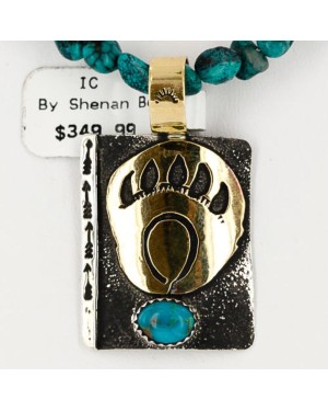 .925 Sterling Silver and 12kt Gold Filled Handmade Bear Claw Certified Authentic Navajo Turquoise Native American Necklace 390743747087