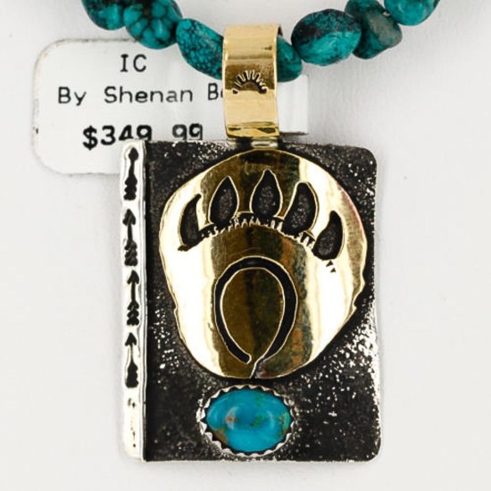 .925 Sterling Silver and 12kt Gold Filled Handmade Bear Claw Certified Authentic Navajo Turquoise Native American Necklace 390743747087