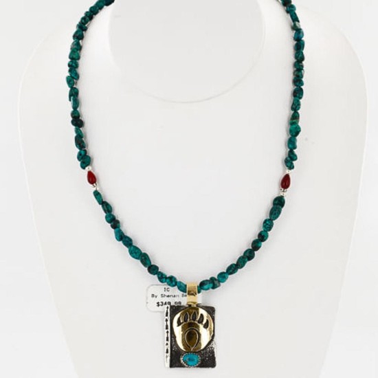 .925 Sterling Silver and 12kt Gold Filled Handmade Bear Claw Certified Authentic Navajo Turquoise Native American Necklace 390743747087