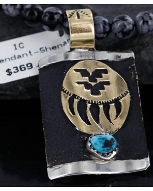 .925 Sterling Silver and 12kt Gold Filled Handmade Bear Claw Certified Authentic Navajo Turquoise Native American Necklace 390744504498