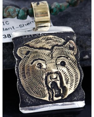 .925 Sterling Silver and 12kt Gold Filled Handmade Bear Face Certified Authentic Navajo Native American Necklace 390749655454