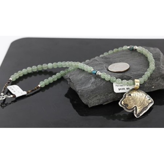 .925 Sterling Silver and 12kt Gold Filled Handmade Bear Face Certified Authentic Navajo Turquoise Native American Necklace 390738144020