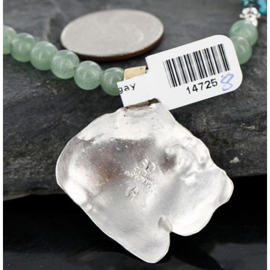 .925 Sterling Silver and 12kt Gold Filled Handmade Bear Face Certified Authentic Navajo Turquoise Native American Necklace 390738144020