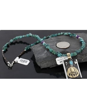 .925 Sterling Silver and 12kt Gold Filled Handmade Bear Paw Certified Authentic Navajo Turquoise Native American Necklace 370980155714
