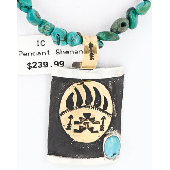 .925 Sterling Silver and 12kt Gold Filled Handmade Bear PAW Certified Authentic Navajo Turquoise Native American Necklace 371018717195