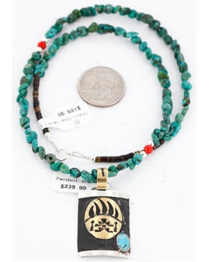 .925 Sterling Silver and 12kt Gold Filled Handmade Bear PAW Certified Authentic Navajo Turquoise Native American Necklace 371018717195