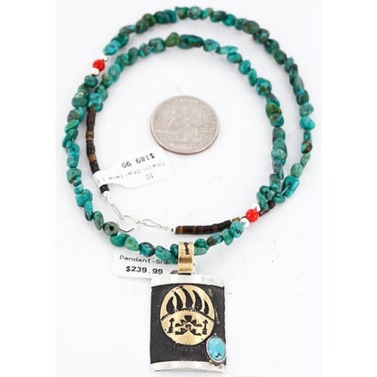 .925 Sterling Silver and 12kt Gold Filled Handmade Bear PAW Certified Authentic Navajo Turquoise Native American Necklace 371018717195