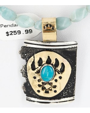 .925 Sterling Silver and 12kt Gold Filled Handmade BEAR PAW Certified Authentic Navajo Turquoise Native American Necklace 390783785794