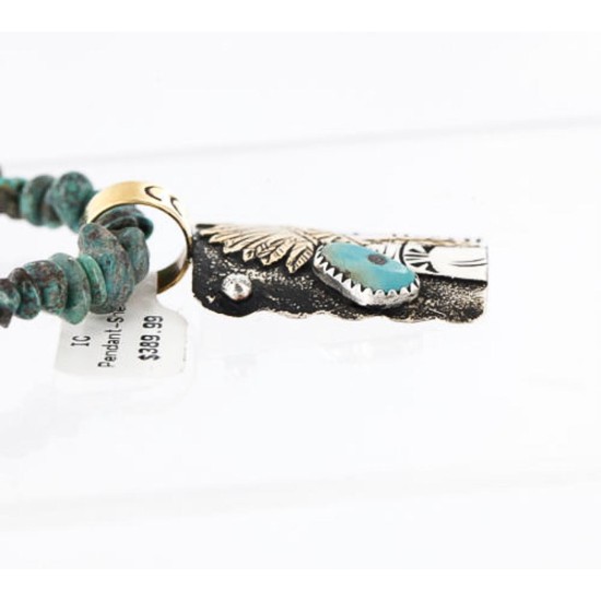 .925 Sterling Silver and 12kt Gold Filled Handmade Certified Authentic Chief Head Navajo Turquoise Native American Necklace 371058158231