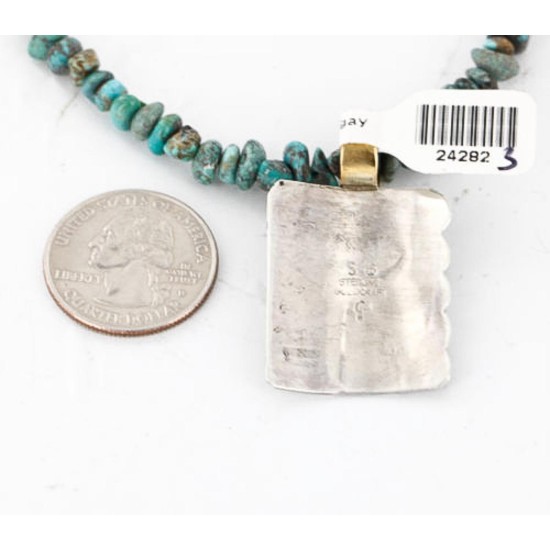 .925 Sterling Silver and 12kt Gold Filled Handmade Certified Authentic Chief Head Navajo Turquoise Native American Necklace 371058158231