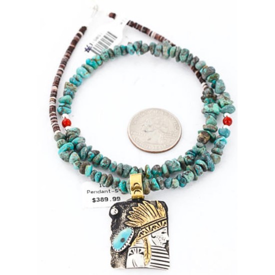 .925 Sterling Silver and 12kt Gold Filled Handmade Certified Authentic Chief Head Navajo Turquoise Native American Necklace 371058158231
