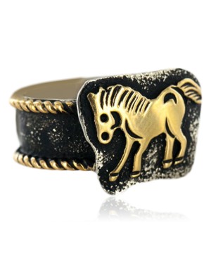 .925 Sterling Silver and 12kt Gold Filled HANDMADE Certified Authentic HORSE Navajo Native American Ring  12659-1
