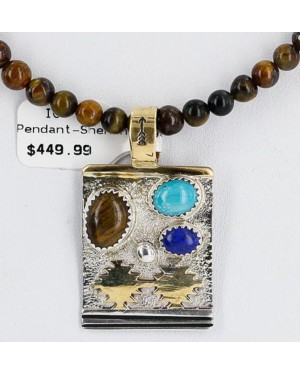 .925 Sterling Silver and 12kt Gold Filled HANDMADE Certified Authentic MULTICOLOR Navajo Turquoise and Tigers Eye Native American Necklace 390886412307