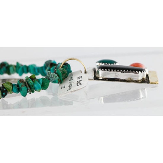 .925 Sterling Silver and 12kt Gold Filled HANDMADE Certified Authentic Multicolor Navajo Turquoise, Malachite and Onyx Native American Necklace 371103193640