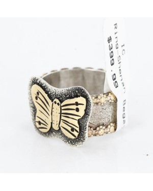 .925 Sterling Silver and 12kt Gold Filled Handmade Certified Authentic Navajo Butterfly Native American Ring  371034801737