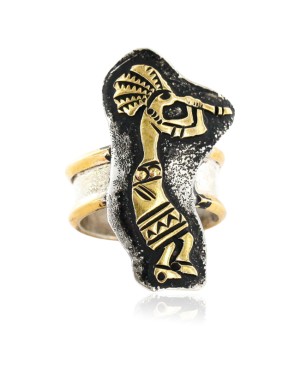 .925 Sterling Silver And 12kt Gold Filled Handmade Certified Authentic Navajo KOKOPELLI Native American Ring  12657-5