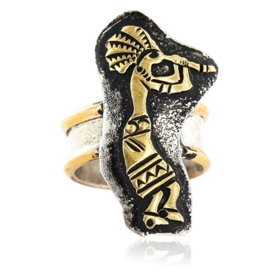 .925 Sterling Silver And 12kt Gold Filled Handmade Certified Authentic Navajo KOKOPELLI Native American Ring  12657-5