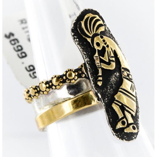 .925 Sterling Silver and 12kt Gold Filled Handmade Certified Authentic Navajo KOKOPELLI Native American Ring  390858345053