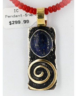 .925 Sterling Silver and 12kt Gold Filled Handmade Certified Authentic Navajo LAPIS and CORAL Native American Necklace 371077603025