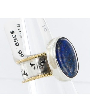 .925 Sterling Silver and 12kt Gold Filled Handmade Certified Authentic Navajo Lapis Native American Ring  390858460809