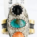 .925 Sterling Silver and 12kt Gold Filled HANDMADE Certified Authentic Navajo MULTICOLOR Native American Ring  371102641397
