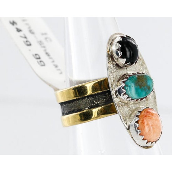 .925 Sterling Silver and 12kt Gold Filled HANDMADE Certified Authentic Navajo MULTICOLOR Native American Ring  371102641397