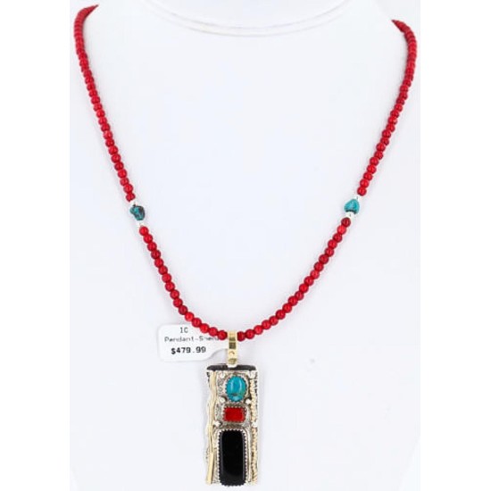 .925 Sterling Silver and 12kt Gold Filled Handmade Certified Authentic Navajo MULTICOLOR Stones and Turquoise Native American Necklace 371059503595
