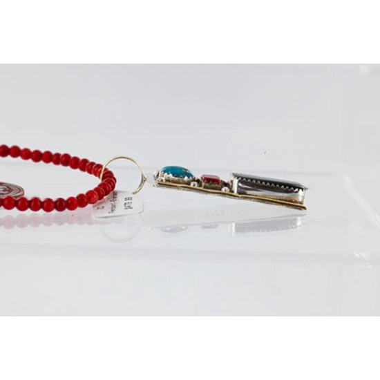 .925 Sterling Silver and 12kt Gold Filled Handmade Certified Authentic Navajo MULTICOLOR Stones and Turquoise Native American Necklace 371059503595