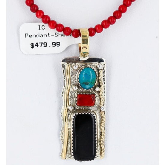 .925 Sterling Silver and 12kt Gold Filled Handmade Certified Authentic Navajo MULTICOLOR Stones and Turquoise Native American Necklace 371059503595