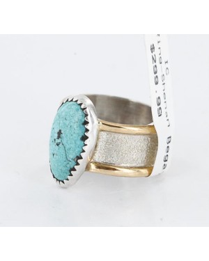 .925 Sterling Silver and 12kt Gold Filled Handmade Certified Authentic Navajo SPIDER WEB Turquoise Native American Ring  371033938812