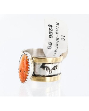 .925 Sterling Silver and 12kt Gold Filled Handmade Certified Authentic Navajo Spiny Oyster Native American Ring  371006924544