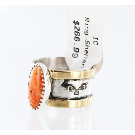 .925 Sterling Silver and 12kt Gold Filled Handmade Certified Authentic Navajo Spiny Oyster Native American Ring  371006924544
