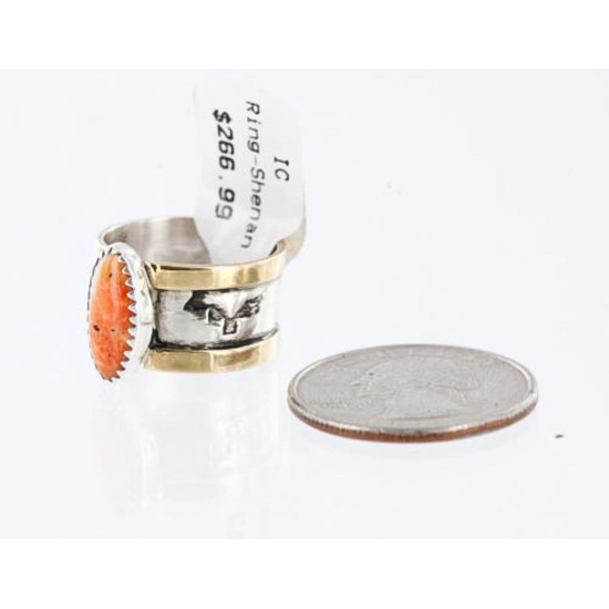 .925 Sterling Silver and 12kt Gold Filled Handmade Certified Authentic Navajo Spiny Oyster Native American Ring  371006924544
