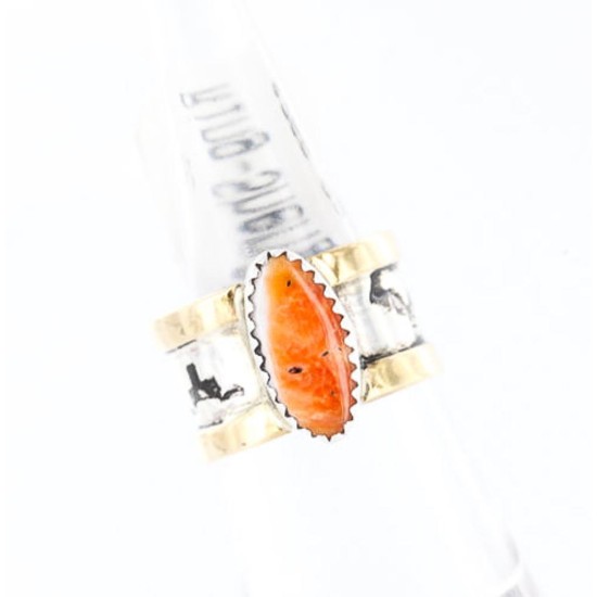 .925 Sterling Silver and 12kt Gold Filled Handmade Certified Authentic Navajo Spiny Oyster Native American Ring  371006924544